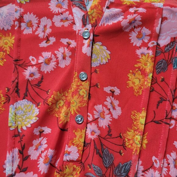 Cocomo Womens Floral Long Sleeve Blouse 1X Orange Yellow Pink Button-Front Top - Picture 6 of 7